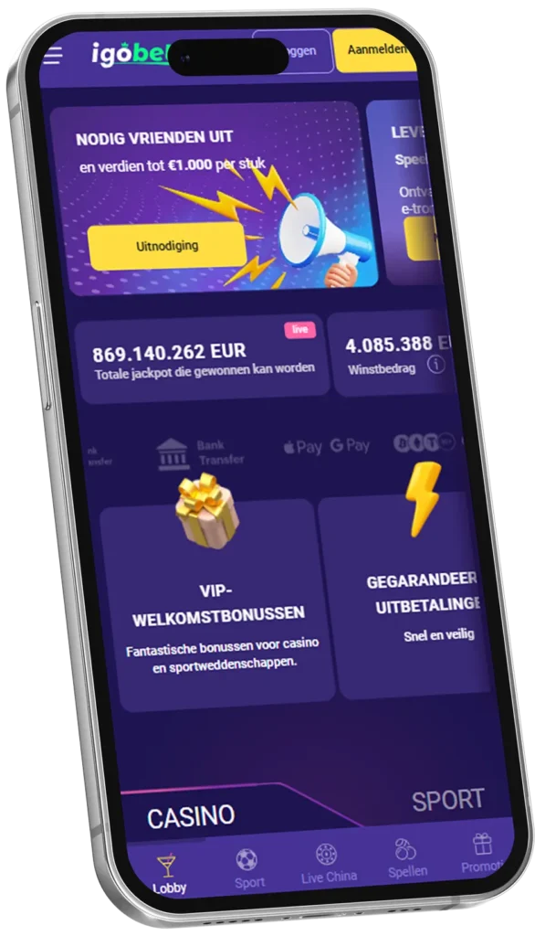 Startpagina van IgoBet Mobile